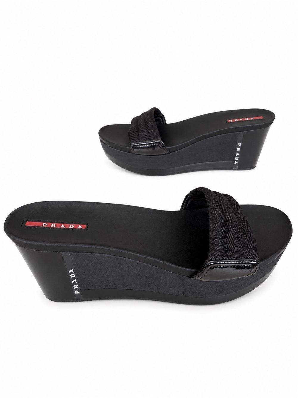 Prada Black Logo Platform Wedge Slide Sandals | EU 40 | Excellent Condition